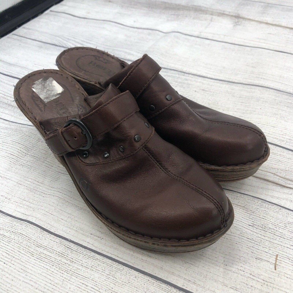 Born Womens Wenonah Platform Brown Leather Buckle Studded Mule Clogs US 9 B94006